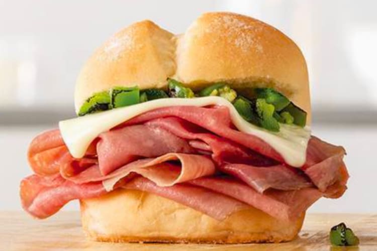 An Arby's roast beef sandwich with jalapeños
