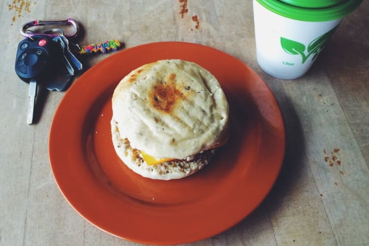 A breakfast sandwich from Drunken Monkey Coffee Bar