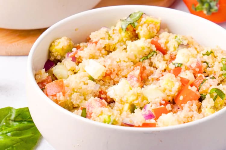 A bowl of quinoa feta salad