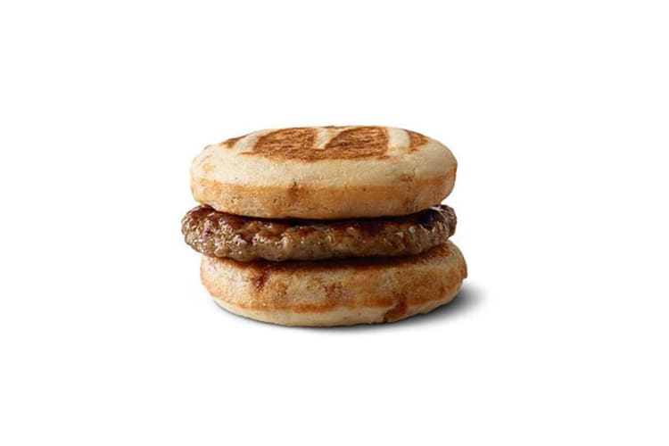 Order a sausage McGriddles from the McDonald's breakfast menu.