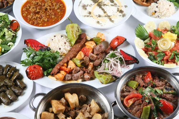 Meze — an assortment of Turkish food laid out on a table