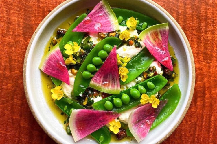 A colorful green and purple salad 