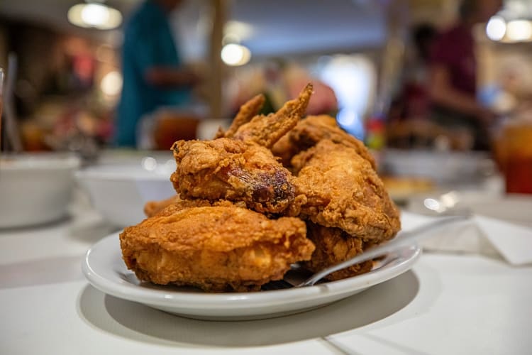 Side-view of chicken pieces from Mrs. Wilkes Dining Room