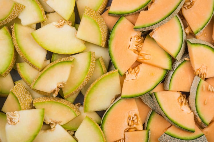 Cut cantaloupe and honeydew melon