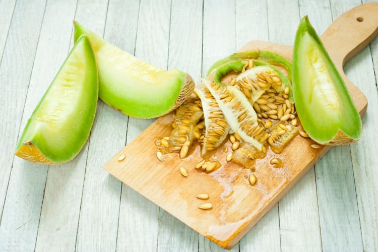 Slices of muskmelon with the seeds removed