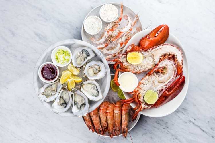 A selection of seafood on ice