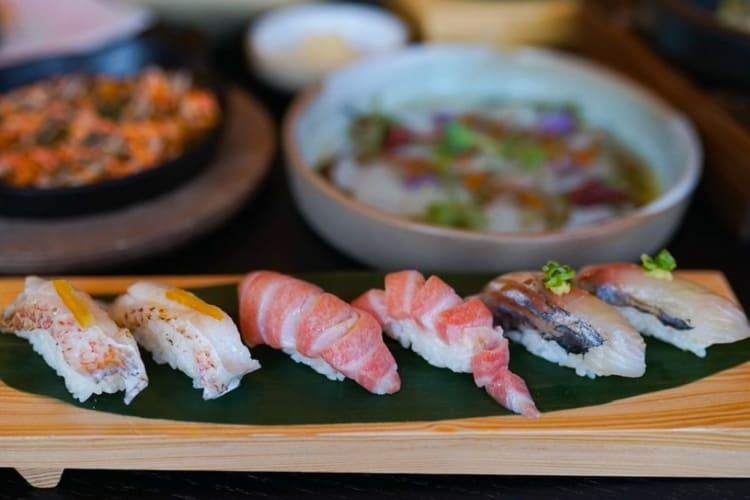 A plate of nigiri sushi