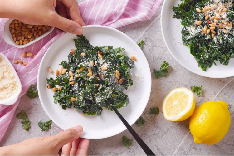 Lemon kale salad is a healthy non-traditional Thanksgiving recipe