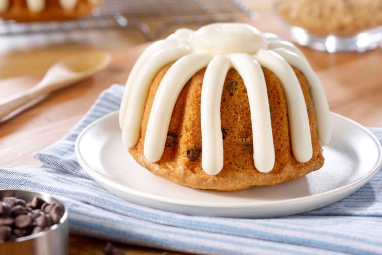 An individual chocolate chip bundt cake
