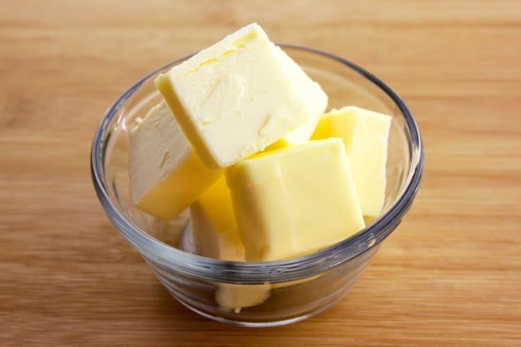 A bowl with cubes of butter