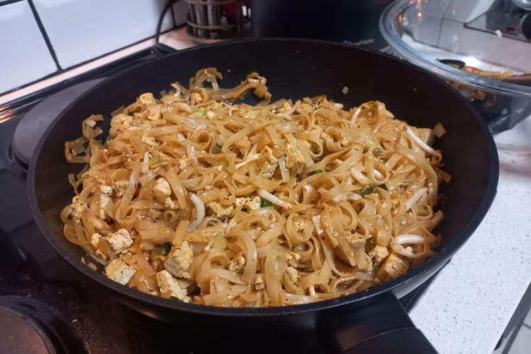 Pad Thai vegan Thai style made during an online cooking class with Cozymeal