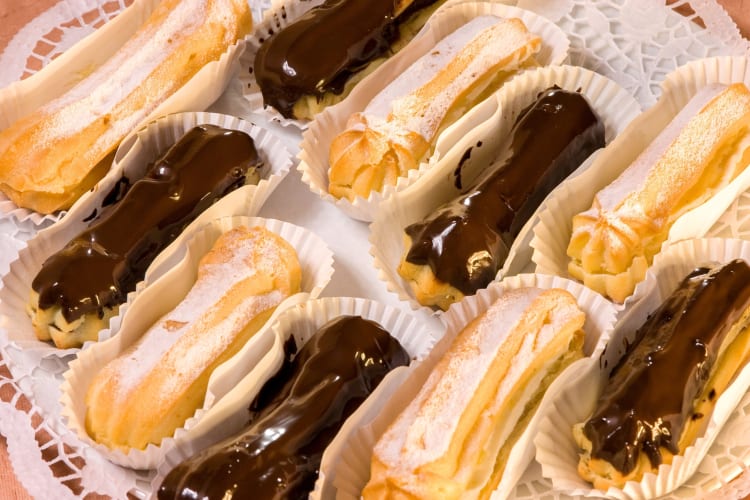 Chocolate coated and plain eclairs 
