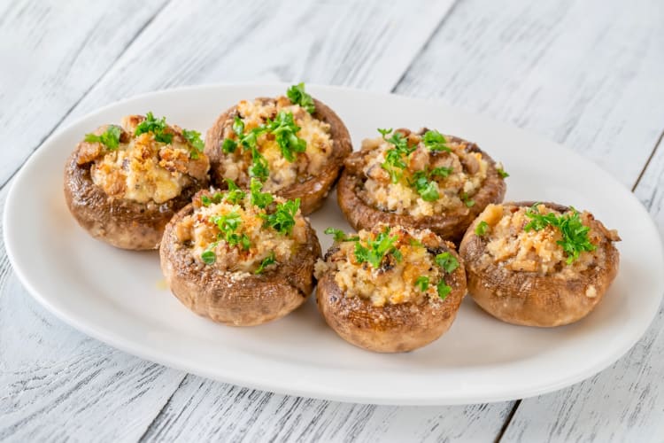 Cream cheese-stuffed mushrooms are an easy party food idea
