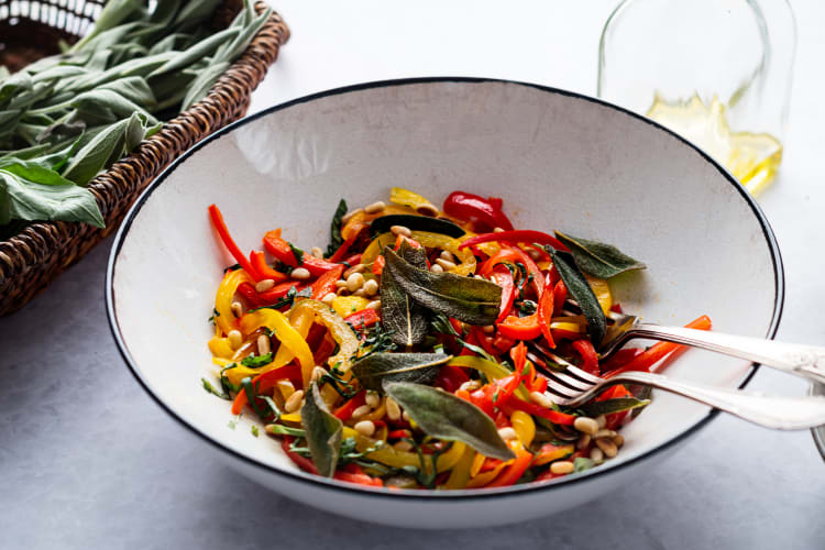 pepper salad is a warm and cozy thanksgiving vegan appetizer