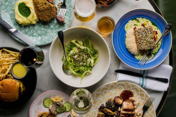 Topview of a range of dishes from a Pittsburgh restaurant.