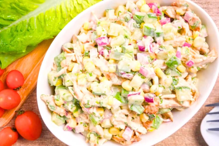Making BBQ chicken salad is a tasty party food idea