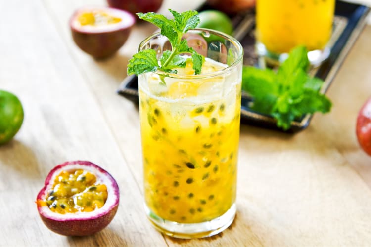 Passion fruit mojitos are a great addition to a pool party food and drink menu