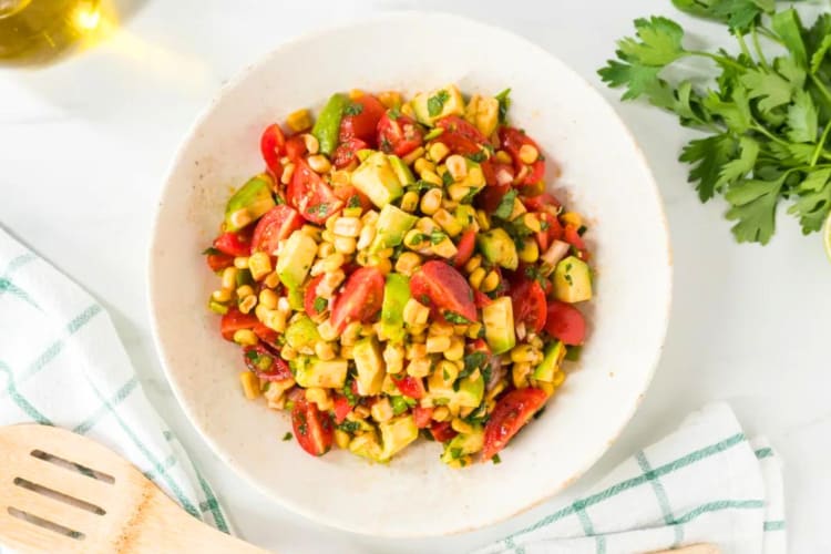 Avocado and corn salad in a bowl
