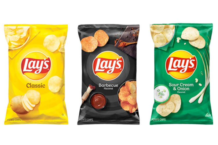 Bags of Lays chips in three different flavors