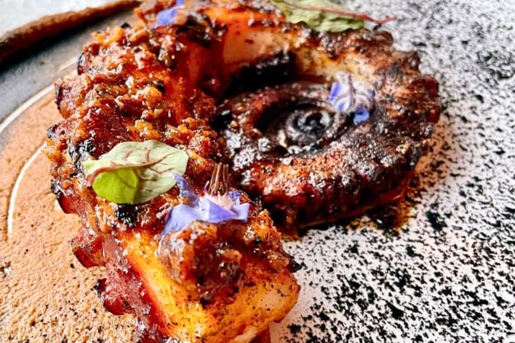 Close-up of a piece of octopus from Porto in Chicago