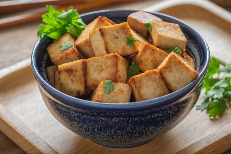 Crispy baked tofu pieces can be a good Purim food