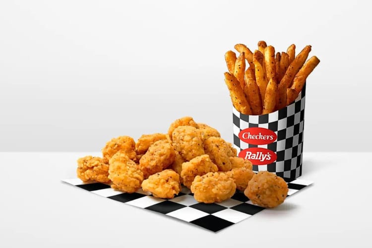 Chicken bites and fries from Rally’s, a cheap fast food eatery