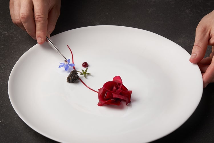 Beetroot and caviar dish.
