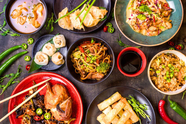 A selection of Asian-style dishes