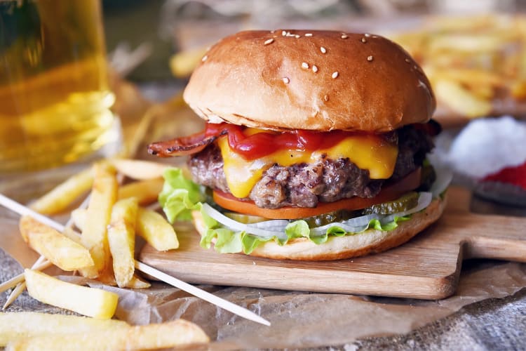 A burger and fries