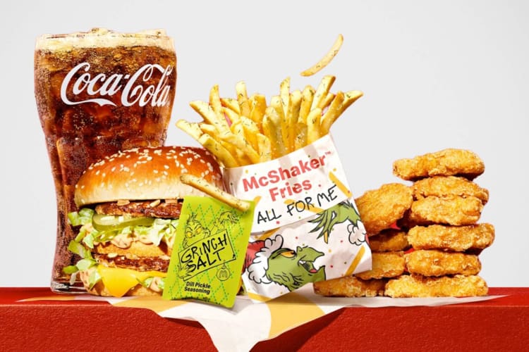 A McDonald's limited edition Grinch meal with burger, fries and nuggets