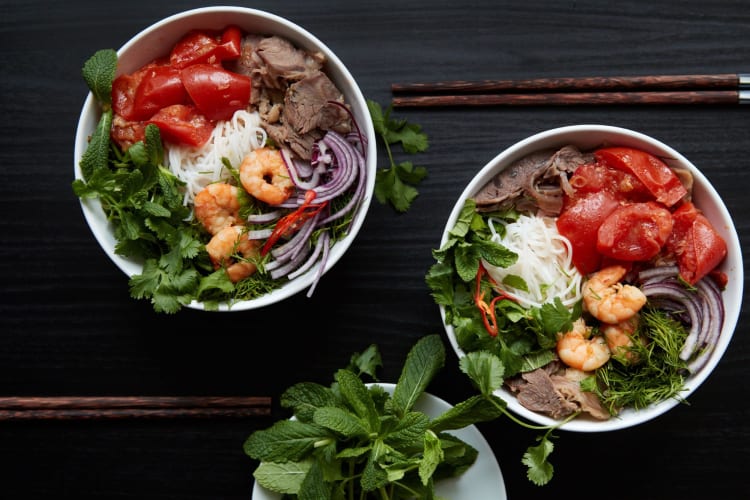 Vietnamese beef and prawn bowls