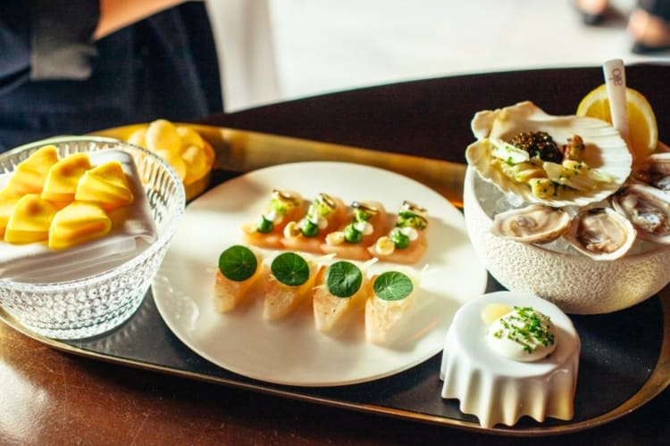 A selection of canapes and oysters