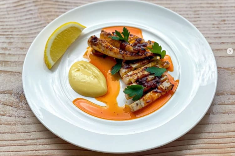 A colourful plate of food at COR Restaurant, Bristol.