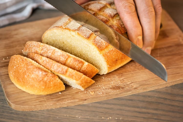 A serrated knife is used for slicing bread.