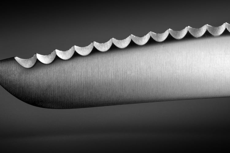 close-up of serrated knife