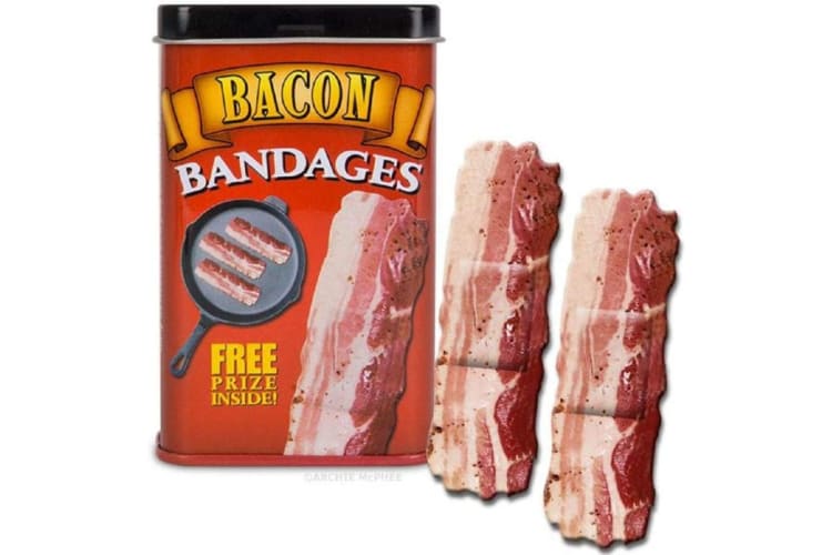 Funny bacon bandages are a great gift for meat lovers.