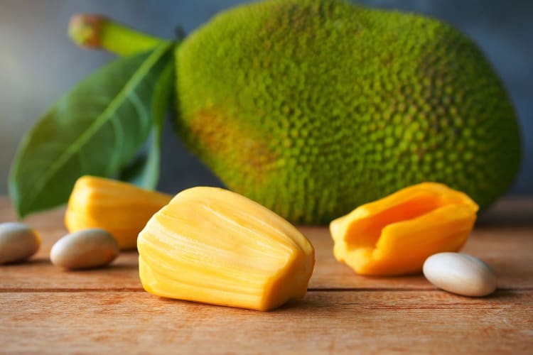 jackfruit flesh, seeds and outer shell