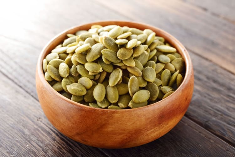 Pumpkin seeds are a great high protein snack.