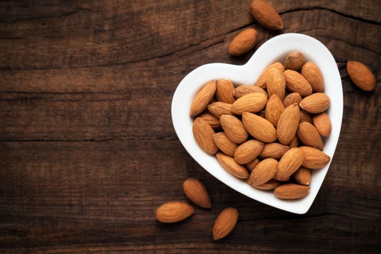 almonds in a heart-shaped bowl