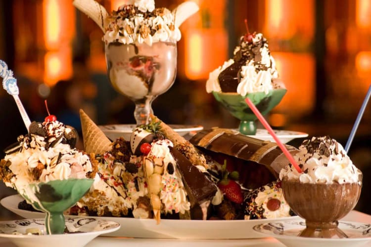 an array of ice cream sundaes