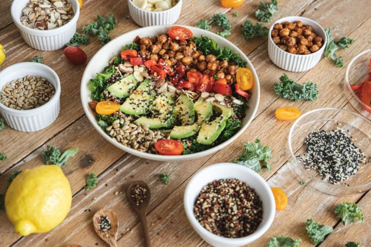 vegan Power Bowl with grains and vegetables