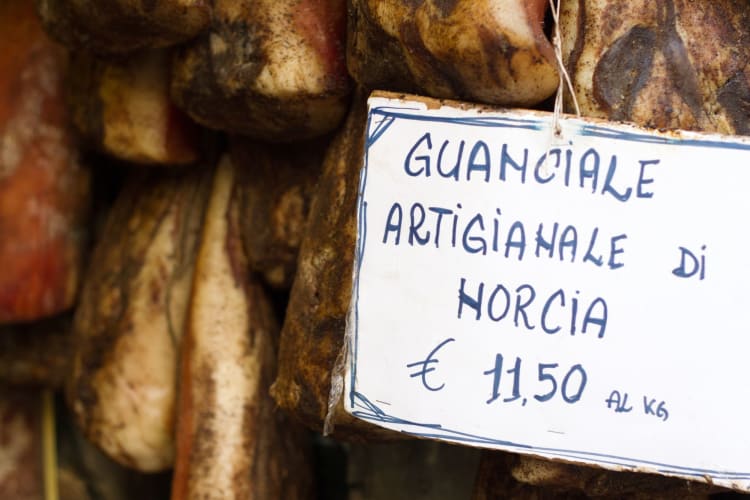 Guanciale hanging for sale in Rome