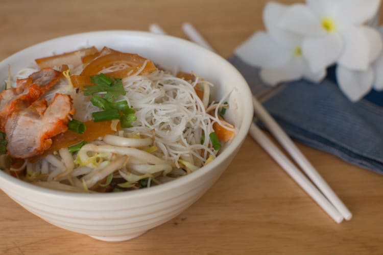 a bowl of glass noodle soup