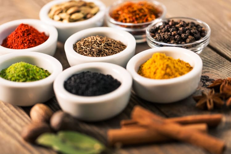 a range of colorful spices