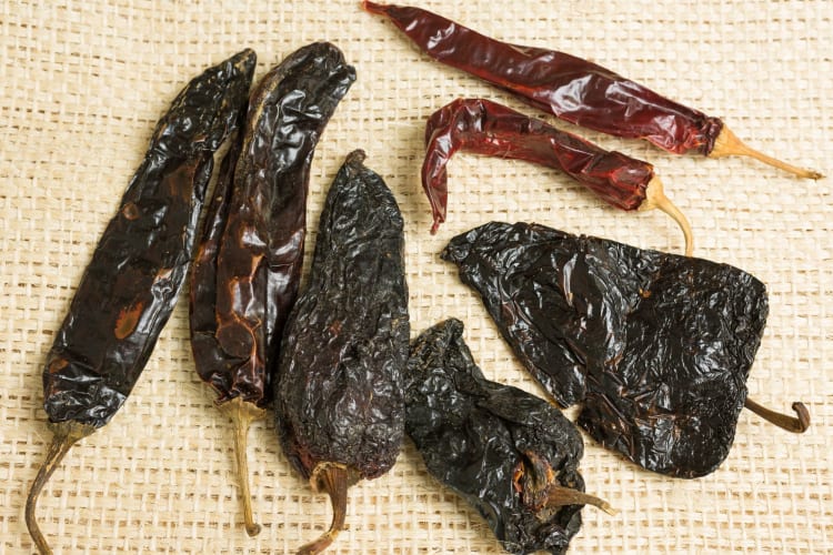 pasilla, ancho, and guajillo peppers