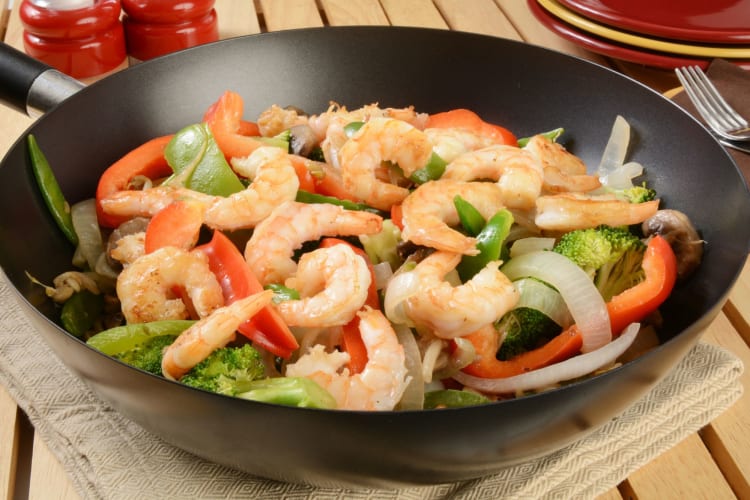 stir-fried shrimp and vegetables