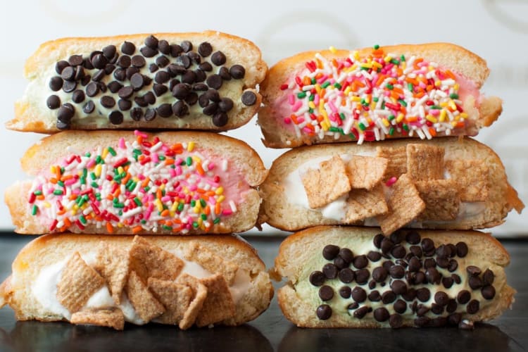 ice cream sandwiched between doughnuts