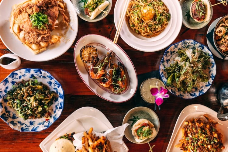 a spread of food on the table at Shojo