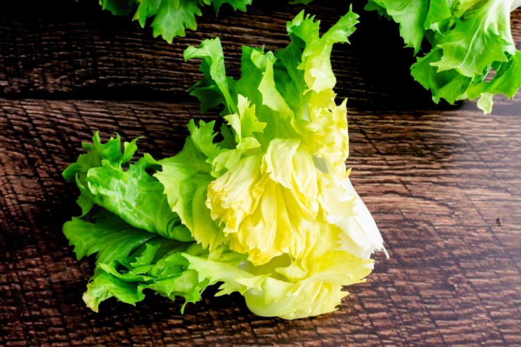 broad leaf endive, also known as escarole, on a wooden table