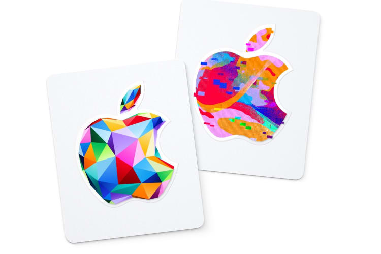 Apple gift cards with colorful mosaic Apple logos.